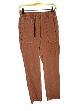Pilcro Brown Linen-Blend Elastic Waist Pants XXS